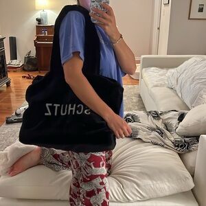 SCHULTZ large faux fur carrier tote black